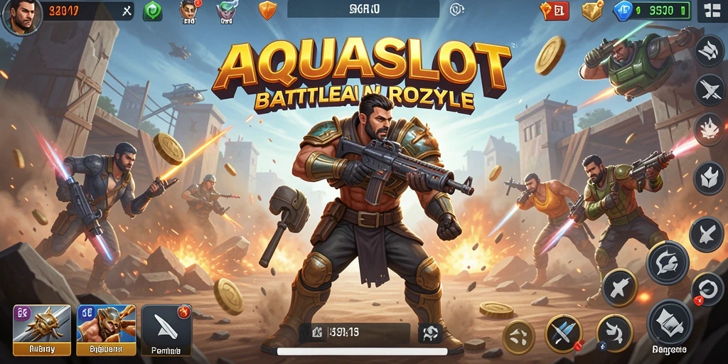 Screenshot gameplay AQUASLOT menampilkan aksi pertempuran di arena yang seru.