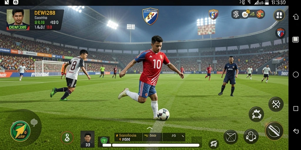 Tampilan seru dari gameplay DEWI288 dalam pertandingan sepak bola.