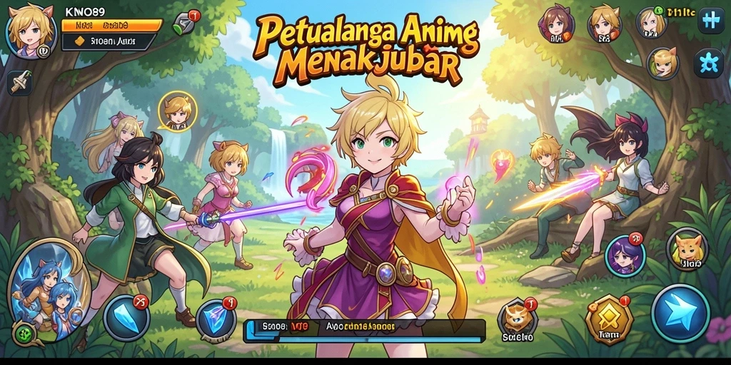 Tampilan utama gameplay KNO89 dengan aksi karakter anime yang seru.