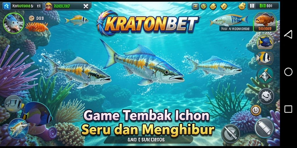 Tampilan gameplay seru KRATONBET dengan aksi menembak ikan.