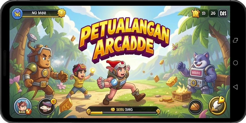 Screenshot N06 menampilkan aksi gameplay yang cepat dan penuh warna di dunia Arcade.
