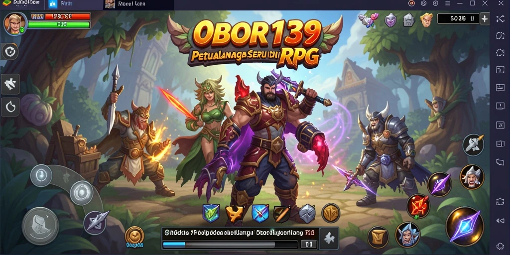 Tangkapan layar OBOR138 menampilkan pertarungan epik dalam dunia fantasi RPG.
